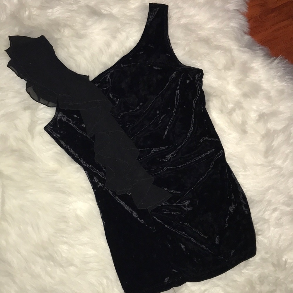 Black velvet tank with ruffle
